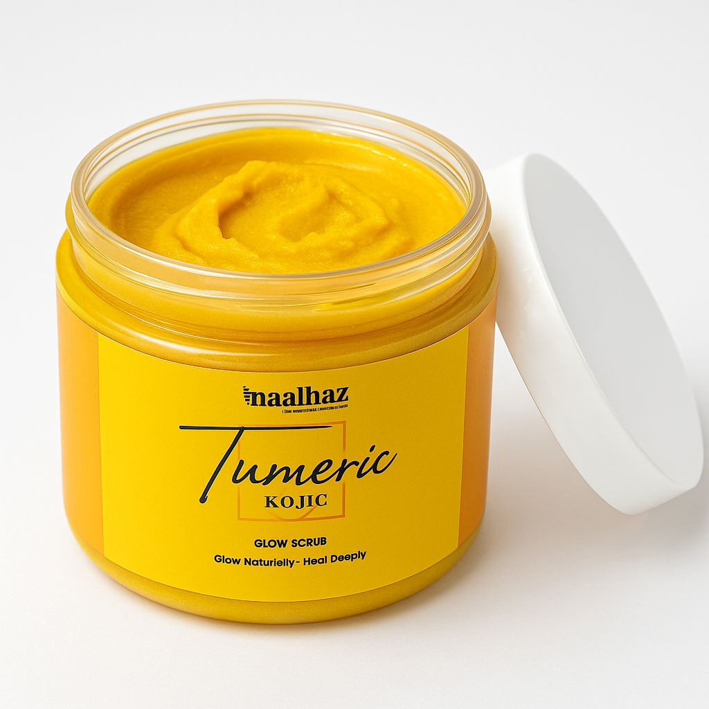 Turmeric Kojic Scrub jar for face and body exfoliation